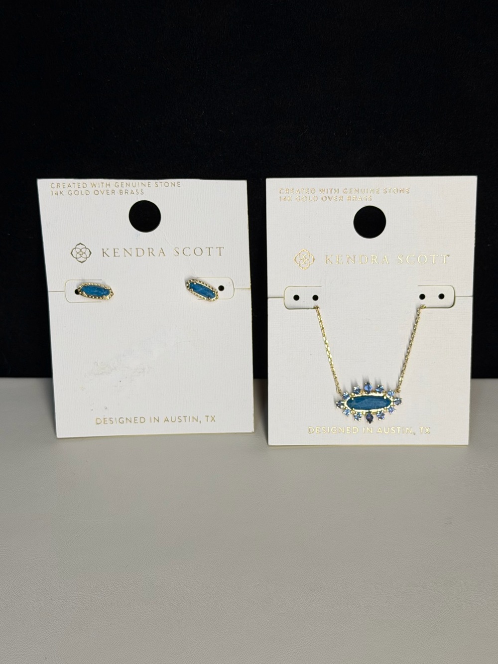 NWT Kendra Scott Turquoise Blue Marquise Crystal Cluster Necklace & Stud Set